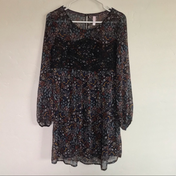 Xhilaration Dresses & Skirts - Xhilaration Black Printed Long Sleeve Dress Small